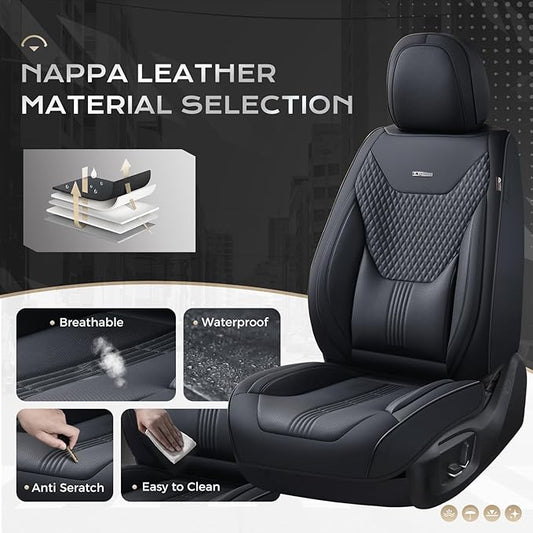 Coverado Car Seat Covers with Lumbar Support, Front Covers for Cars, Universal Automotive Seat Cover, Waterproof, Leather Car Seat Cushion, Interior Seat Protectors for Most Cars