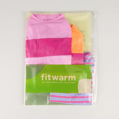 Fitwarm 3 Pack Color Block Striped Dog Shirt, Summer Dog Clothes for Small Dogs, Breathable Lightweight Dog Tshirt, Pet Outfit, Pink, Orange, Purple, Medium
