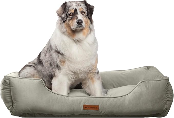 Modern Threads Luxury Dog Bed - Comfortable Tufted Velvet Cushion for Small to Large Dogs - Machine Washable - Durable & Cute Sleep Space for Pets - Pamper Your Pet with Cozy Beds - Light Grey