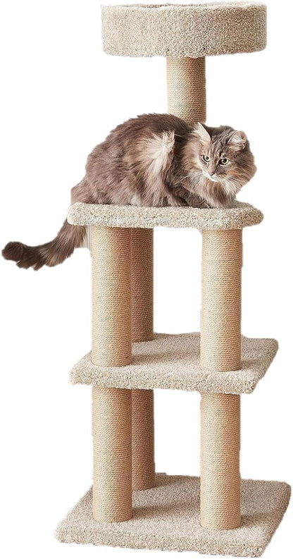 Basics Cat Tree Tower - Multi-Level Climbing Activity Center for Indoor Cats & Kittens with Scratching Posts, Platform, Jute Rope, Large (45.9"H), Beige