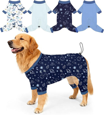 Bienbee Dog Pajamas, 4 Pack Dog Recovery Suit Shedding Suit Cute Soft Puppy Clothes Dogs Pjs Onesies Jammies Adjustable Breathable & Stretchy Clothes for Small Medium Large Dogs Girl Boy Puppy-2XL
