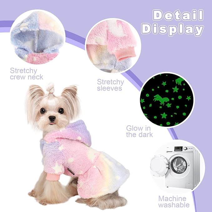 Dog Sweater Fleece Dog Hoodie Winter Puppy Clothes for Small Dogs Boy Girl Pet Hoodies Cold Weather Doggie Coats Fall Doggy Sweatshirt for Chihuahua Yorkie Cat Sweater Costume, Pink Star, S