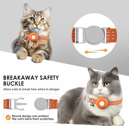 GPS Tracker for Cats, Waterproof Pet GPS Tracker with Safety Elastic Buckle, Compatible with Apple Find My App (Only iOS), No Monthly Fee, Orange