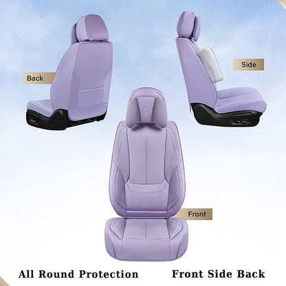 Coverado Universal Seat Covers Full Set, 5 Seats Universal Seat Covers for Cars, Waterproof NAPPA Leather Car Seat Covers with Head Pillow, Auto Protectors Fit for Most Sedans SUV Pick-up Truck-Purple