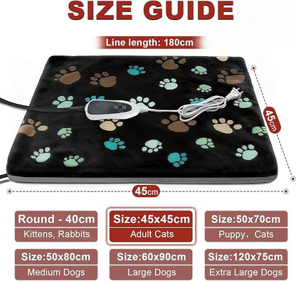 GOLOPET Cat Heating Pad 18x18 in with Smart Thermostat Switch and Power Line Protection Tube,Obtained MET and UL Dual Certification,Waterproof Pet Heating Pad for Cats, with Black Cloth Cover