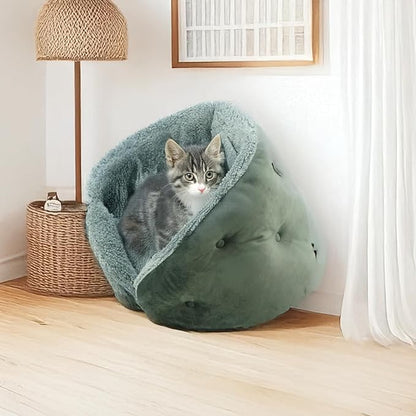 Small Cat Bed for Small Cats, Cat Beds for Indoor Cats, Pet Bed for Kitty, Extra Soft & Machine Washable with Anti-Slip & Water-Resistant Oxford Bottom, Grey, 18 inches