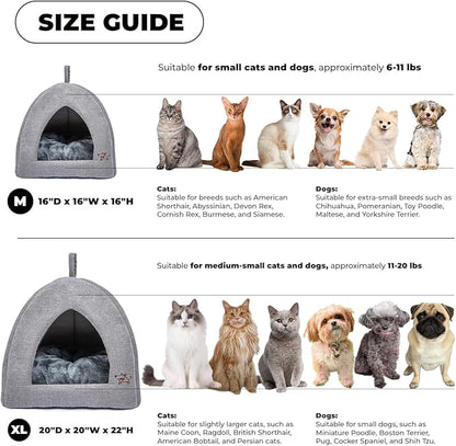 Best Pet Supplies Cat Bed for Indoor Cat, Domed Tent House with Removable Pillow, Covered Cat Cave for Small Dog, Puppies and All Breeds of Cats - Gray, 16 x 16 x H:16"