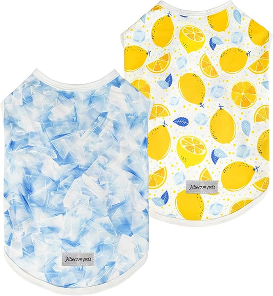 Fitwarm 2 Pack Ice Lemon UPF 50+ UV Sun Protection Dog Shirt, Lightweight Dog Cooling Vest, Quick Dry Summer Clothes for Small Dogs Boy Girl, Pet Outfit, Blue, Yellow, White, XL