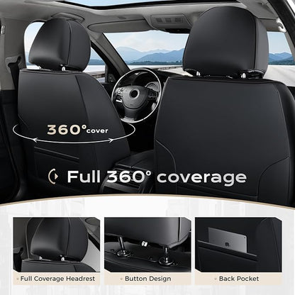 Coverado Leather Seat Covers Full Set, Black and Red Leather Car Seat Cover, Waterproof Car Seat Protector with Lumbar Support, Automotive Seat Covers Universal Fit for Most Cars SUV Truck