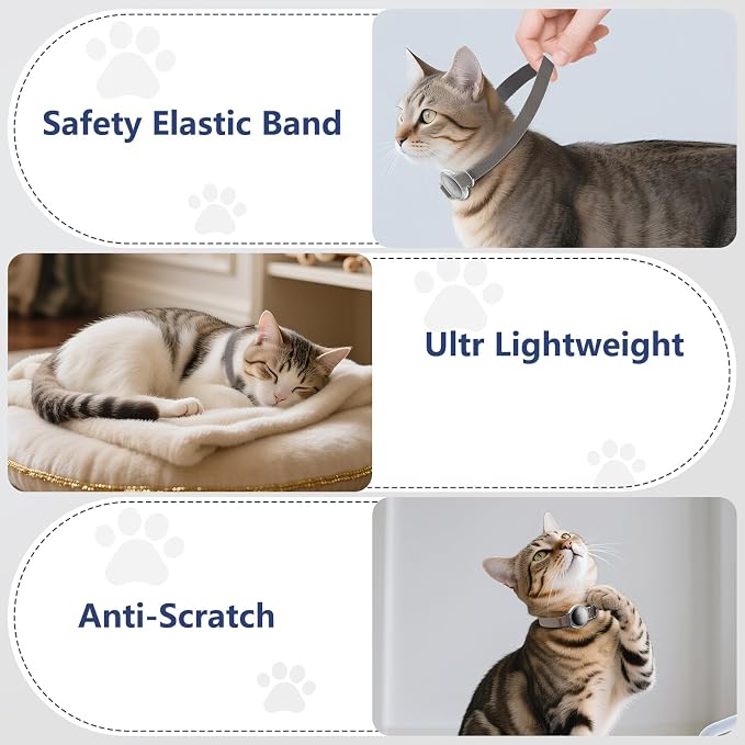 AirTag Cat Collar, Elastic Tracker Collar with Airtag Holder and Bell | Compatible with Apple Air Tag, Lightweight & Scratch Resistant, Adjustable Stepless GPS Pet Collar for Cats Kittens, Brown