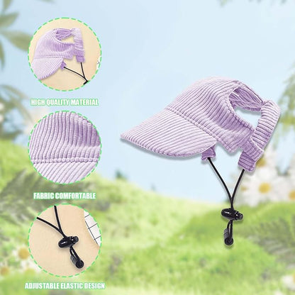 Dog Baseball Cap, Dog Cat Summer Beach Visor Hat with Ear Holes, Adjustable Puppy Sunbonnet Headdress (Purple, Large)