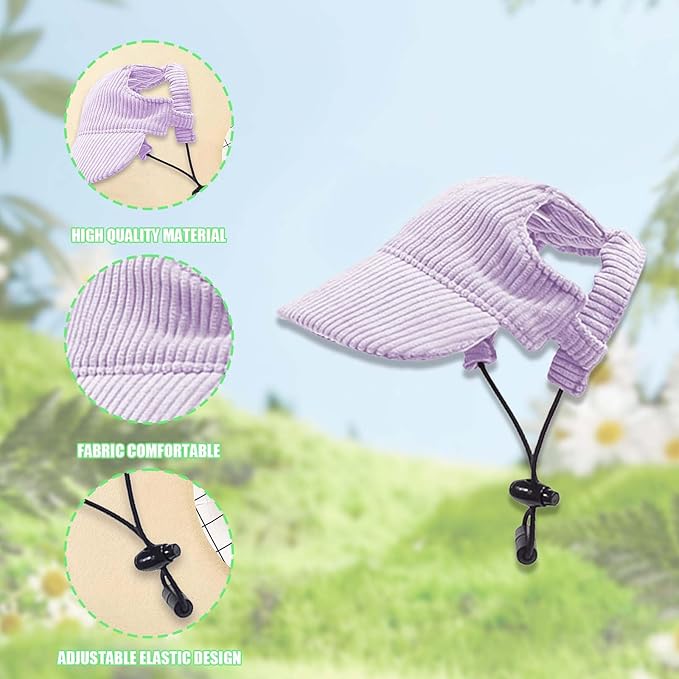 Dog Baseball Cap, Dog Cat Summer Beach Visor Hat with Ear Holes, Adjustable Puppy Sunbonnet Headdress (Purple, X-Small)