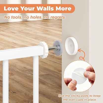 34" Extra Tall Baby Gate for Stairs, Auto Close Stroller Friendly Dog Gate Indoor for Doorways, Pressure Mounted 29"-40" Wide Baby Gate, Easy Walk Through Gate for Children & Pets, White