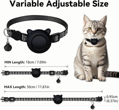 GPS Tracker for Cat Tracker Collar Waterproof Airtag Compatible with Apple Find My (iOS ONLY) No Monthly Fee Breakaway Design Reflective Pattern Bell Black Durable Cat Tracking (Tracker with Collar)