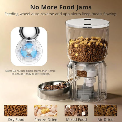 Automatic Cat Feeder with Camera, 2K WiFi Pet Feeder, 4L | 5G & 2.4G Dual-Band WiFi, Night Vision, Two-Way Talk, Call Pet Sound, Custom Portion Control, Low Food Alerts, Easy to Clean