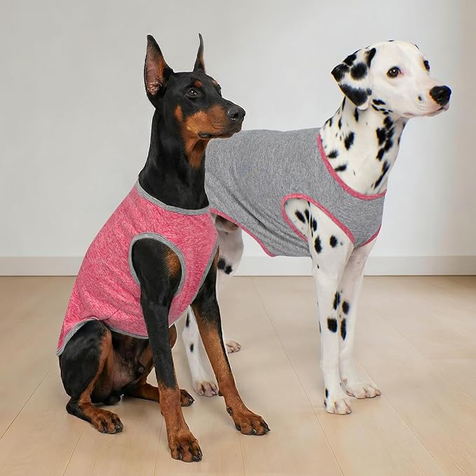 KYEESE 2Pack Dog Shirt, Lightweight Sun Protection Sleeveless Dog T Shirts for Large Dogs, Breathable Pet Reflective Tank Top Summer Dogs Clothes for Outdoor Walking, Coral Red+Grey, 3XL