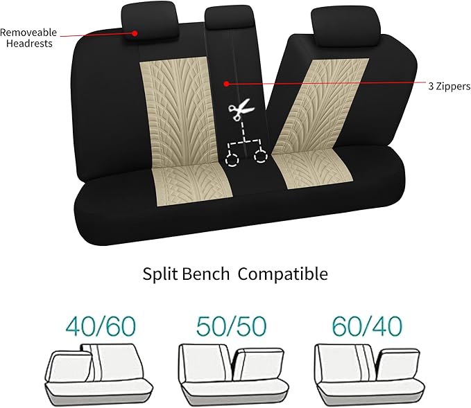 VarCozy Car Seat Covers Full Set, Front & Split Rear Bench for Car, Universal Cloth SUV, Sedan, Van, Automotive Interior Covers, Airbag Compatible