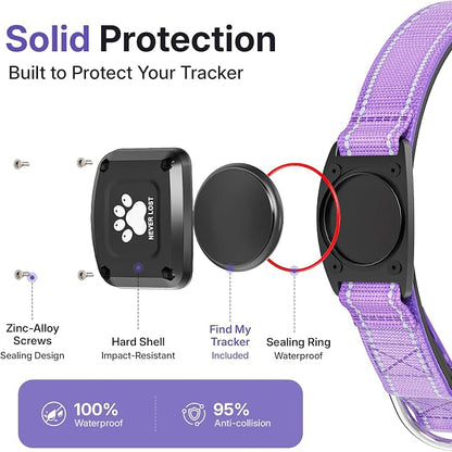 GPS Dog Collar Tracker 2-in-1,Reflective Waterproof Pet Collar,iOS-Only,No Monthly Fees,Unlimited Range,Dog Tracking Collar Pet Tracker,for Small Medium Large Dogs(L (16.5"-23.5"), Purple)