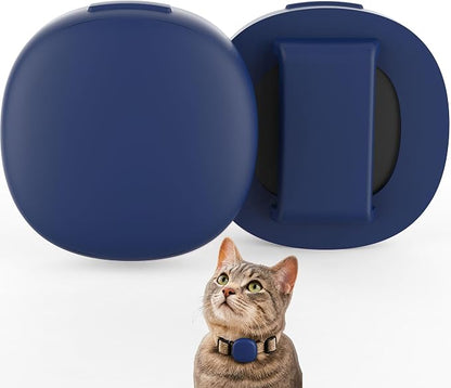 Cat Collar Holder Case for Life360 Tile Sticker 2024 (Smallest Tracker) | Lightweight, Ultra-Durable Anti-Lost Silicone Protective Cover for Pet Accessories, Fits 0.43-0.85" Width, 2-Pack Dark Blue