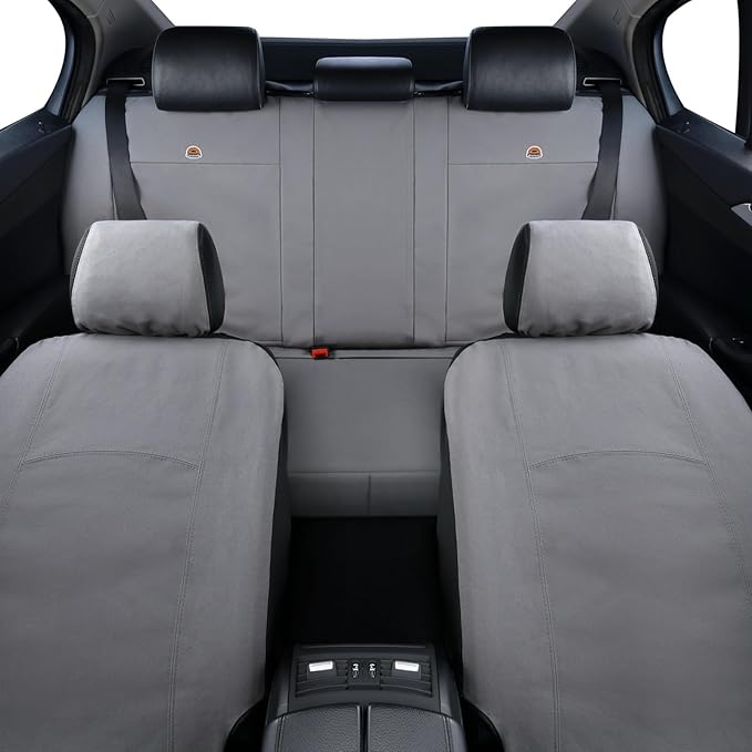 Coverado Universal Car Back Seat Covers - Canvas Rear Seat Cushions for Kids, Dogs & Most Vehicles - Gray