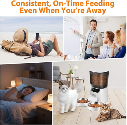 Automatic Cat Feeders WiFi for Two Cats, 5L/20 Cups Double Automatic Cat Food Dispenser with APP Control, 2 Stainless Bowls, Timer Setting 20 Portions 10 Meals Per Day
