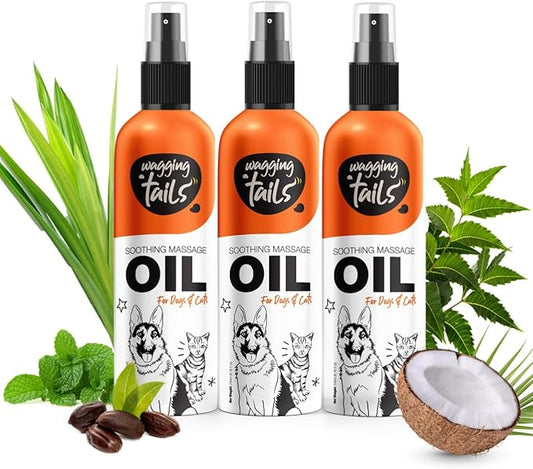 Wagging Tails 6-in-1 Soothing Oil 6.76 fl oz (Pack of 3) for Dogs & Cats | Coconut Oil and Vitamin E Helps to Control Hair Fall and Its Suitable on Skin and Fur and Improves Coat Shine and Softness