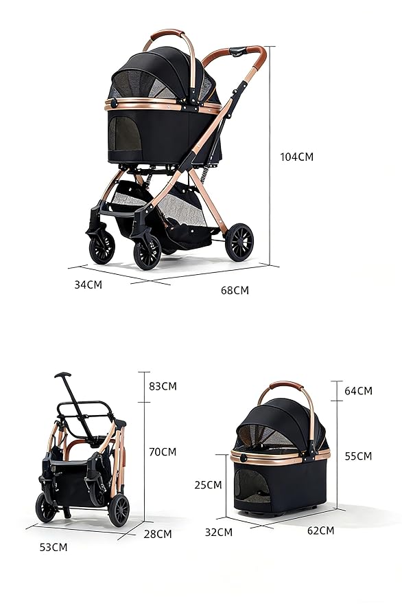 Lightweight Small Pet Stroller for Dogs & Cats, 50 Lbs Capacity Aluminum Alloy Puppy Stroller with Detachable Storage Basket