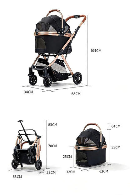 Lightweight Small Pet Stroller for Dogs & Cats, 50 Lbs Capacity Aluminum Alloy Puppy Stroller with Detachable Storage Basket