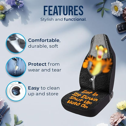 GENANY Funny Tiger Car Seat Covers Set of 2, Breathable Front Seat Covers for Truck Sedan SUV, Cartoon Car Accessories, Cartoon Gift for Women Men
