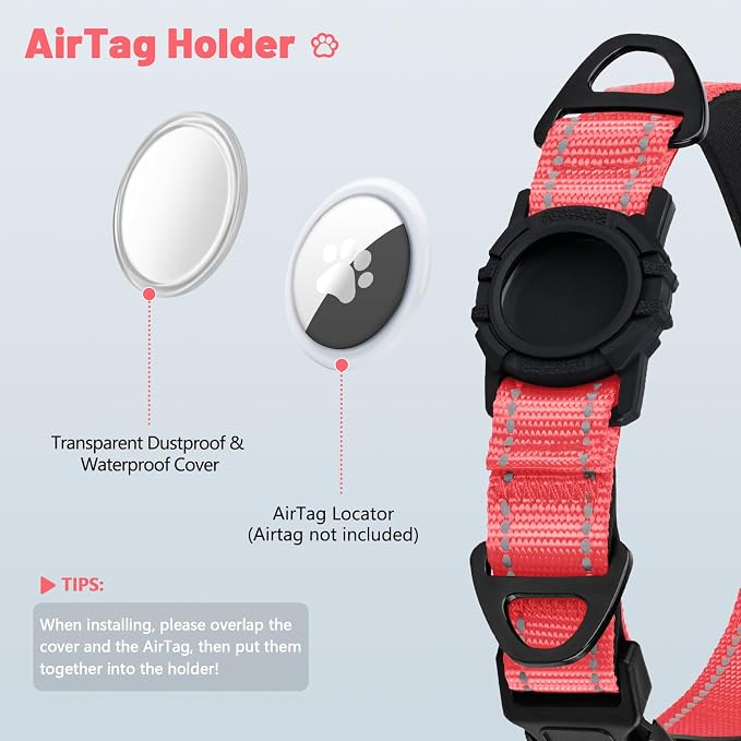 Taglory AirTag Dog Collar with Waterproof Holder for Puppy, Baby Pink, XS | Reflective for Night Walks & Low-Light Safety, Track Your Pup Peace of Mind, Adjustable Soft Padded, No More Dangling Tags