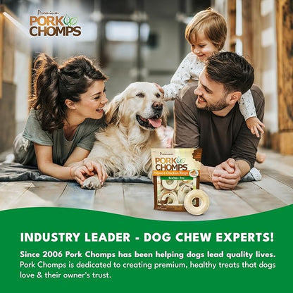 Pork Chomps Pressed Pork Skin Dog Chews, 2.5 Inch Rings, Real Chicken, 8 Count, Pack of 1 - Long-Lasting Treats for Dogs - High Protein, Rawhide-Free, Low Fat, Healthy & Delicious Chews