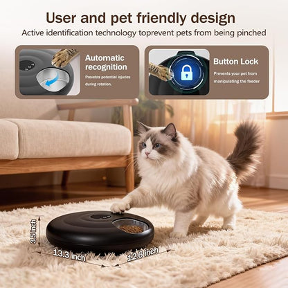 Automatic Wet Food Cat Feeder 6 Meal with Stainless Steel Tray, Auto Refrigerated Wet Foods Feeder for Cats Dogs, Programmable Timed Fresh Foods Dispenser with 2 Ice Packs for Kitty Puppy Cat Dog