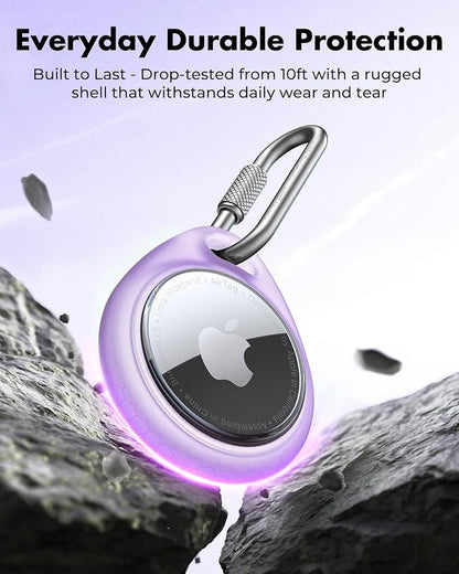 UNBREAKcable for AirTag Holder Case with Professional Carabiner, 4 Pack | Waterproof, Shockproof, Hold Securely, Easy to Install, Protective AirTag Keychain for Pets, Keys, Luggage-4 Trans Colors