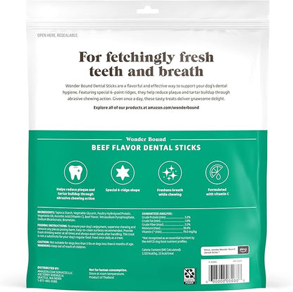 Wonder Bound Beef Flavor Dental Sticks for Tiny Dogs (5-20 lbs), 6-Ridge Shape for Plaque & Tartar Control, Freshens Breath, Formulated with Vitamin C, 108 Count