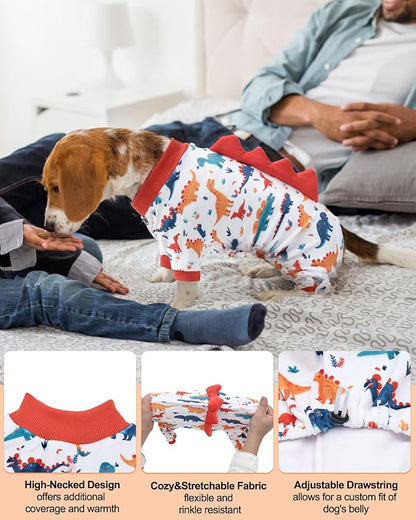 CuteBone Dinosaur Costume Dog Pajamas, Stretchy Spandex Crystal Velvet Sleepwear Coat for Small Dogs, Soft & Warm Pet Outfit Clothes for Cold Weather, Cozy Pullover Design COSP02L