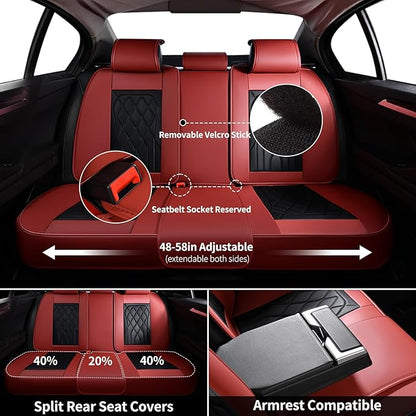 FLORICH Automotive Seat Covers Full Set, Leather Car Seat Protector, Waterproof Seat Covers for Cars, Black and Red Seat Protector Universal Fit Most Vehicles (Red&Black)