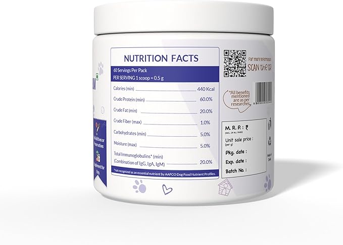 HYE Pets Bovine Colostrum for Dogs & Cats | from Grass-Fed Cows | Pure, Single Ingredient, No Preservatives | Immune Support | 120 Servings | 2.1 Oz