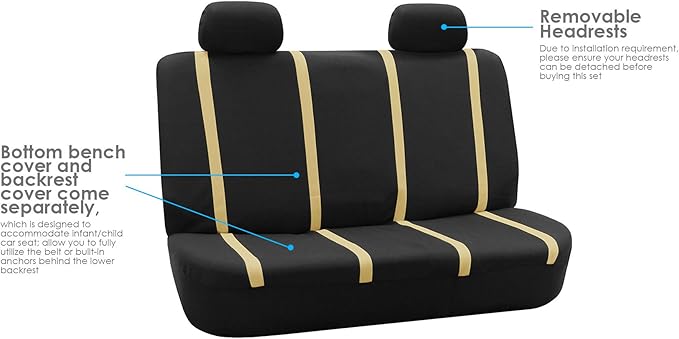 FH Group Car Seat Covers Rear Set Cloth - Car Seat Covers with Removable Headrest,Universal Fit,Automotive SeatCovers,Washable Car SeatCover for SUV,Sedan,Van Beige