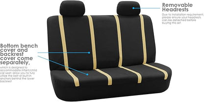 FH Group Car Seat Covers Rear Set Cloth - Car Seat Covers with Removable Headrest,Universal Fit,Automotive SeatCovers,Washable Car SeatCover for SUV,Sedan,Van Beige