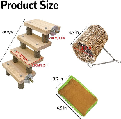 Hamiledyi Hamster Climbing Ladder Wood Stair and Hanging Hammock Set Wooden Molar Toys Cage Accessories for Syrian Hamster Gerbil Mice