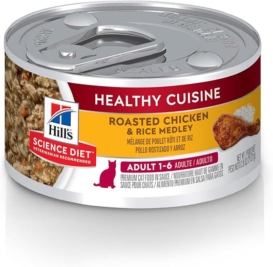 Hill's Science Diet Adult 1-6 Healthy Cuisine Wet Cat Food, Roasted Chicken & Rice Medley in Gravy, 2.8 oz. Cans, 24-Pack