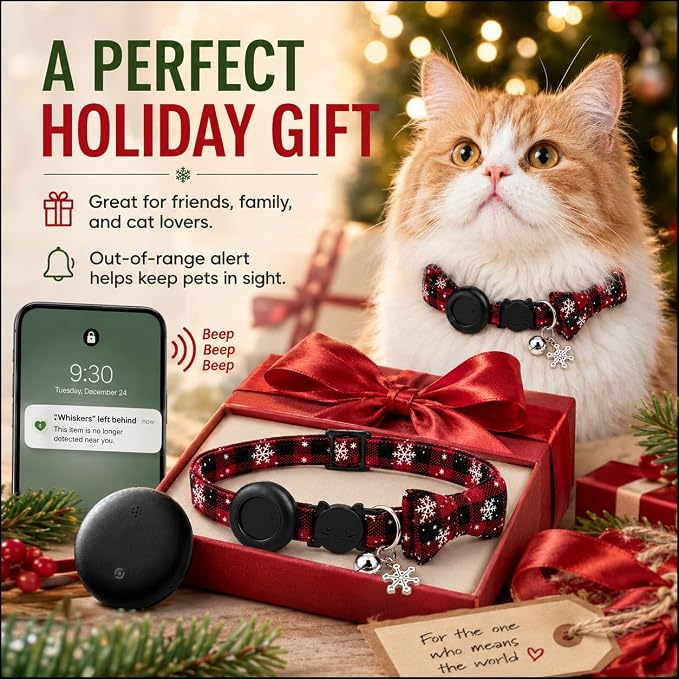 Cat Tracker GPS for Android, Pet GPS Tracker Collar for Cats No Subscription, IP67 Waterproof Cat Collar with Tracker Compatible with Google Find Hub – Replaceable 1-Year Battery, Android Only (Red)