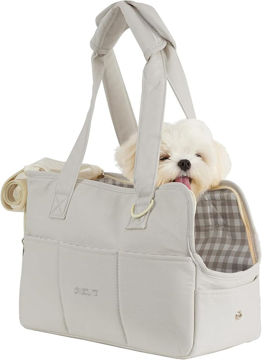 ONECUTE Dog Carrier for Small Dogs Rabbit cat with Large Pockets, Cotton Bag, Dog Carrier Soft Sided, Collapsible Travel Puppy Carrier (Grey, 17" L x 7.5" W x 12" H)