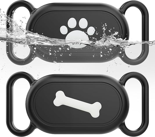 Dog Collar Holder(2 Pack) for Galaxy Smarttag2, Waterproof Silicone Case for Pet Cat, Anti-Lost Scratch Resistant Protective Cover Accessory for Samsung Galaxy Smart tag2(Black/Black)