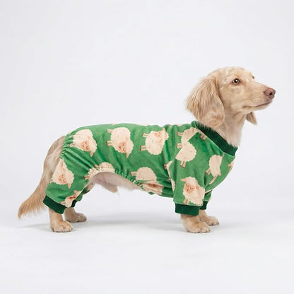 Fitwarm Funny Sheep Dog Pajamas, Warm Winter Dog Clothes for Small Dogs Boy Girl, Cozy Pet Onesie with Feet, Green, White, Small