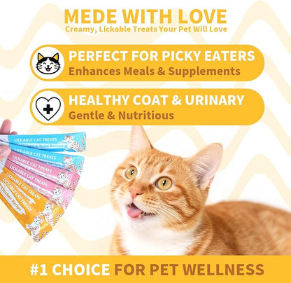 High-Meat Lickable Cat Treats Variety Pack – Real Chicken & Seafood – Smooth Creamy Purée – Grain-Free – (15g Each) (36)