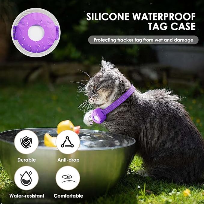 Cat Tracker, GPS Tracker, Compatible with Apple Find My App(Only iOS), Real-Time Location, Pet Tracker No Subscription Required,Territory & Location History, Breakaway Collar Included, Purple