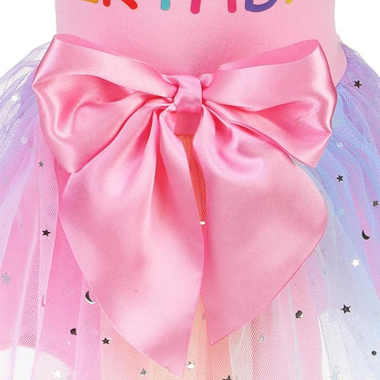PUPTECK Print Dog Dress Pet Apparel for Birthday with Cute Bowtie Puppy Clothes Outfit, L
