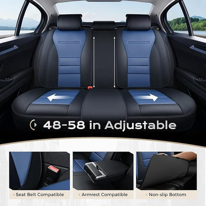 Coverado Car Seat Covers Full Set, Nappa Leather Seat Covers for Cars, Car Seat Protector Car Seat Cushion, Front and Back Seat Protectors Cushions Universal Fit for Most Cars Vehicles(Black&Blue)