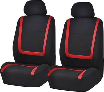 FH Group Car Seat Covers for Low Back Seats, Universal Fit Cloth, Red - Front Set, Removable Headrest, Washable, Automotive Seat Covers for SUV, Sedan, Van